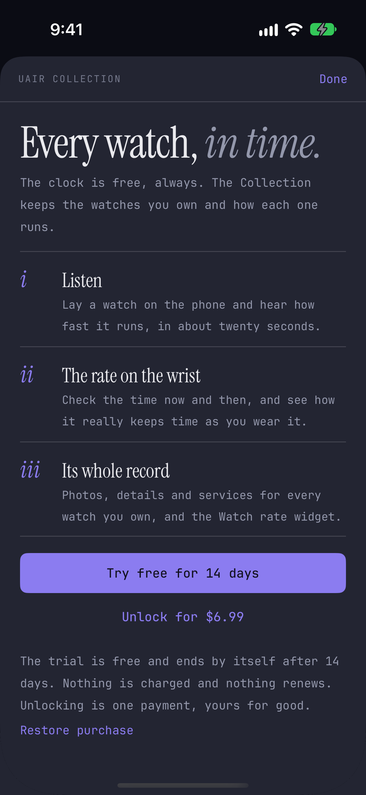 Uair's Collection unlock: try free for 14 days or unlock for $6.99